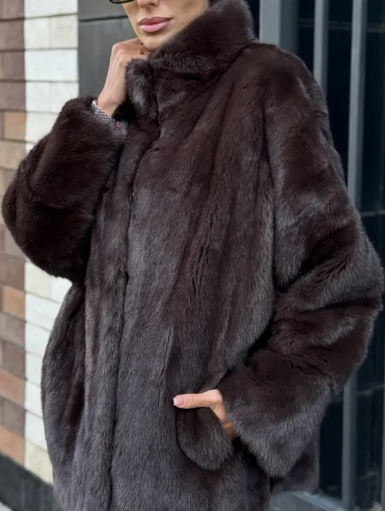 Полушубок автоледи из меха норки - стойка воротник - фото 1