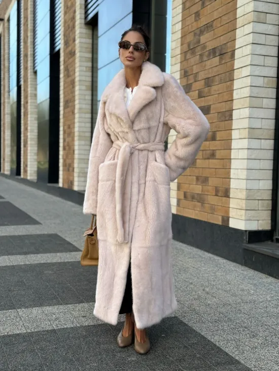 Шуба норковая - пальто с поясом, классика - фото 11