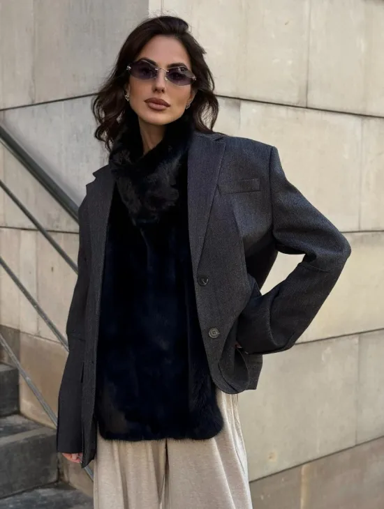 Черная норковая манишка - фото 7