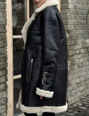 Удлиненная дубленка на белой овчине - фото 3