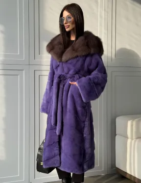 Фиолетовая норковая шуба - фото 0