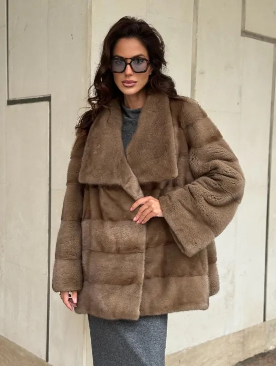 Норковая шуба бежевая - фото 11