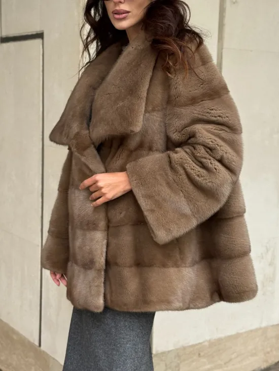 Норковая шуба бежевая - фото 5