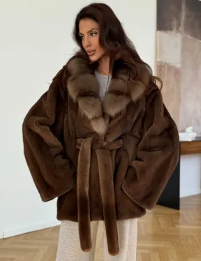 Норковый полушубок - цвет соболь - фото 6