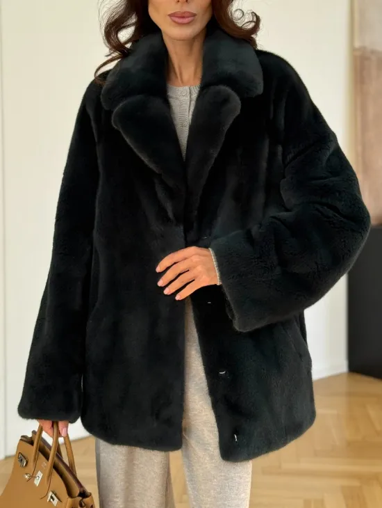 Шуба норковая темно-зеленая - фото 3