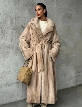 Длинная норковая шуба пастель - фото 11