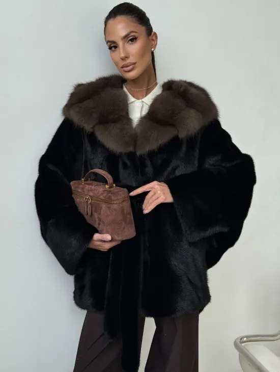 Норковый полушубок с капюшоном - летучая мышь - фото 7