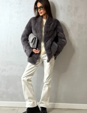 Норковый полушубок - графит - фото 4