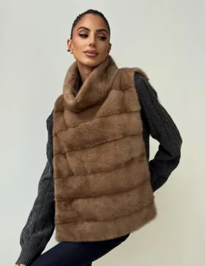 Бежевая норковая манишка - фото 0