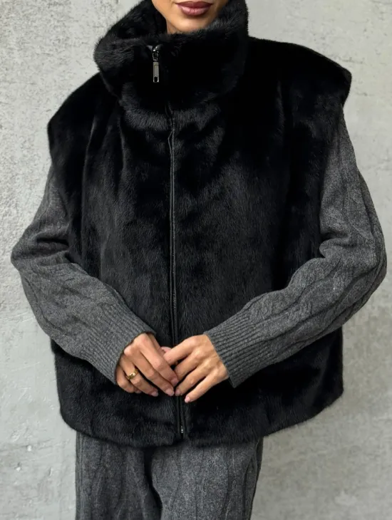 Черная норковая жилетка - фото 2