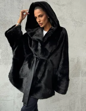 Полушубок черный норковый с капюшоном - фото 4