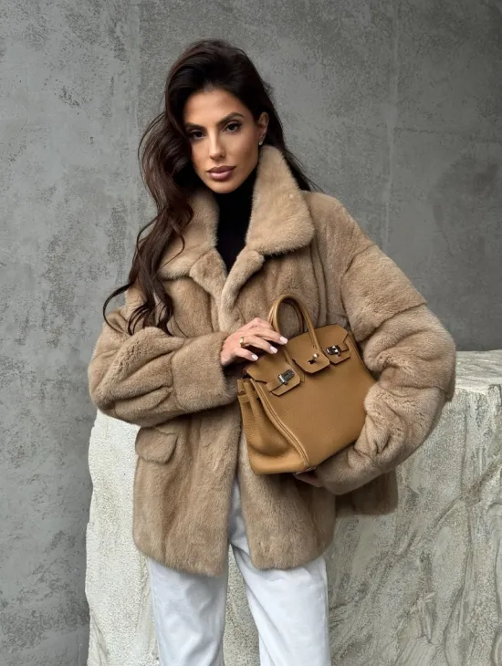 Норковый жакет с английским воротником - пастель - фото 8