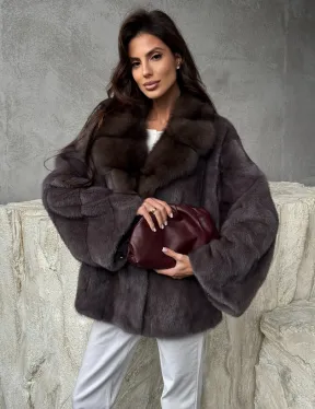 Норковый полушубок с воротником куница - фото 5