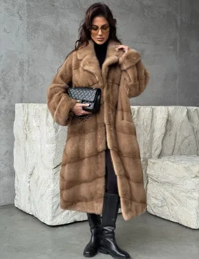 Бежевая норковая шуба oversize - фото 6