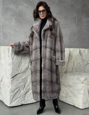 Серая норковая шуба oversize - фото 0