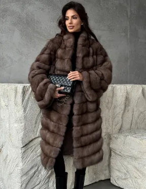 Шуба из куницы V-образный воротник - фото 6