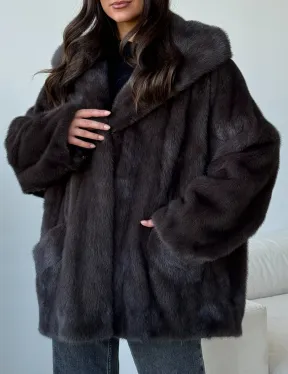 Норковый полушубок с капюшоном - фото 2