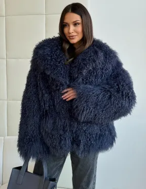 Шуба из ламы - цвет джинс - фото 2