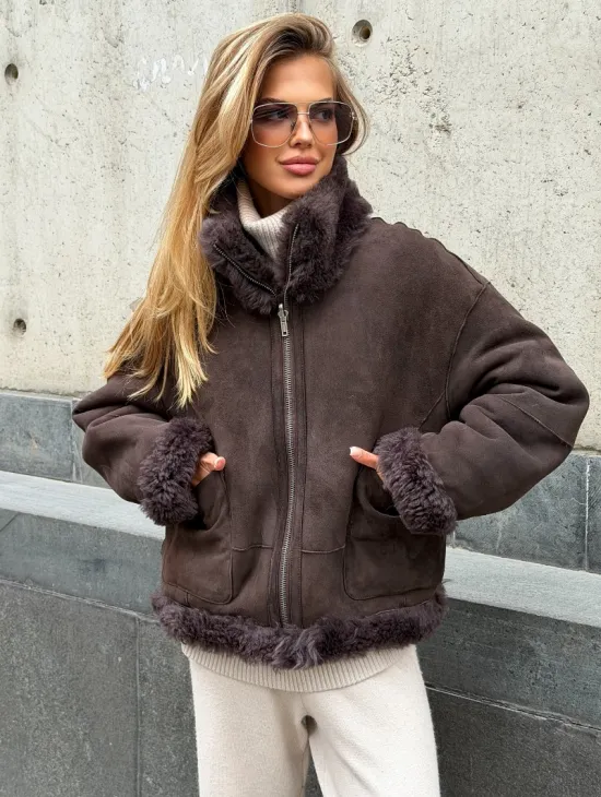 Натуральная двухсторонняя дубленка - бомбер - фото 5