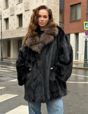 Норковая шуба - воротник куница - фото 0