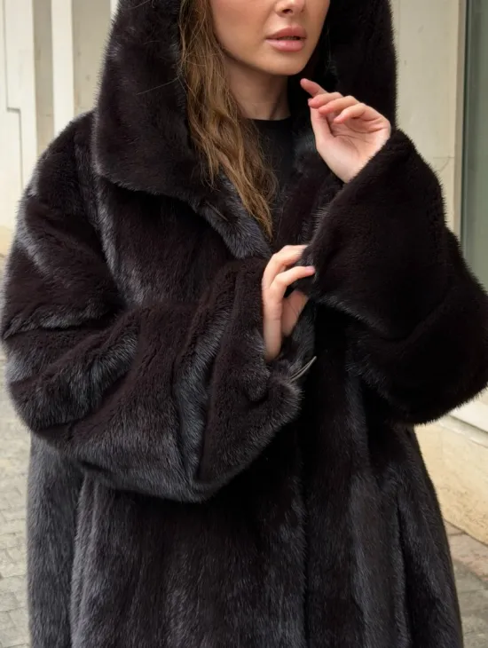 Норковая шуба с капюшоном - фото 2