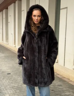 Норковая шуба с капюшоном - фото 10