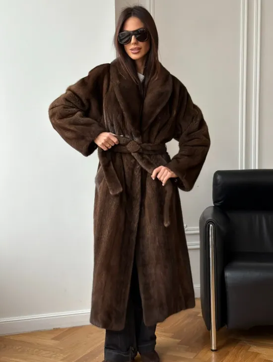 Норковое пальто - воротник шаль - фото 0