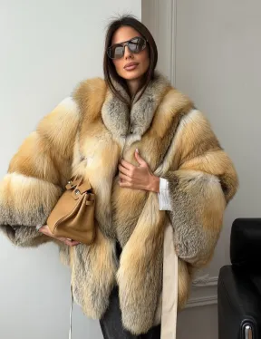 Шуба - пончо из лисы с поясом - фото 13
