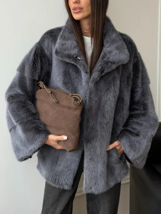 Короткая норковая шуба - стойка воротник - фото 2