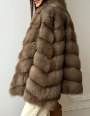 Шуба из меха куницы - рукава косичкой - фото 1