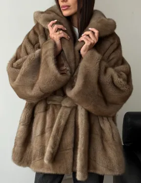 Норковая шуба пастель с капюшоном - фото 3