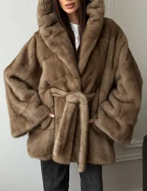 Норковая шуба пастель с капюшоном - фото 4