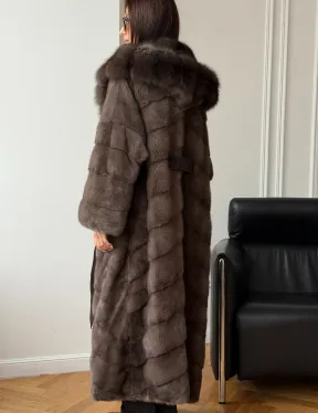 Шуба-кимоно с капюшоном куница - фото 1