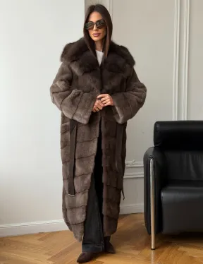Шуба-кимоно с капюшоном куница - фото 9