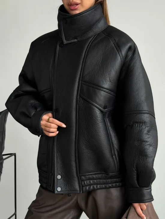 Черная натуральная дубленка из овчины - фото 2