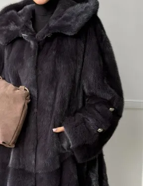 Норковая шуба с капюшоном - графит - фото 1