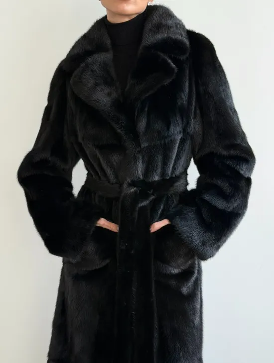 Черная шуба из меха норки - классический стиль - фото 1