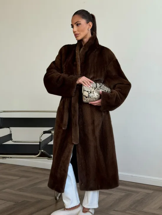 Шуба норковая в роспуск с меховым поясом - фото 4