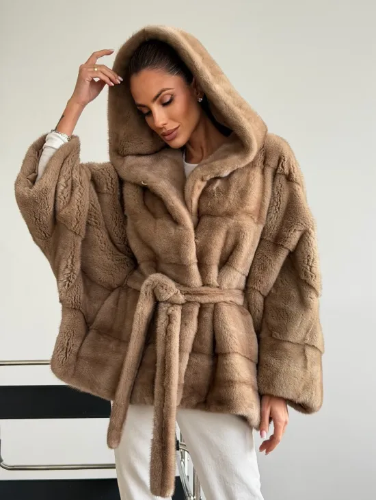 Норка пастель с капюшоном - летучая мышь - фото 10