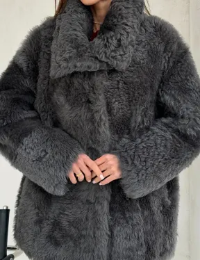 Серая дубленка из тиградо - фото 2