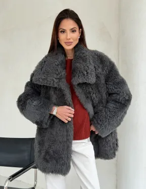 Серая дубленка из тиградо - фото 11