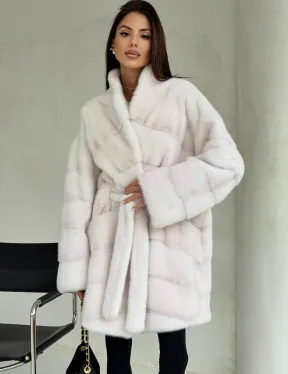 Белая шуба-кимоно, мех норка - фото 7