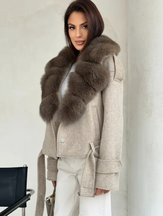 Куртка - пальто с мехом финского песца - фото 0