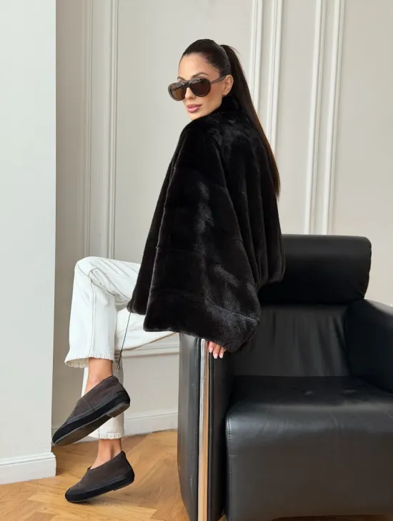Короткая норковая шуба - пончо - фото 9