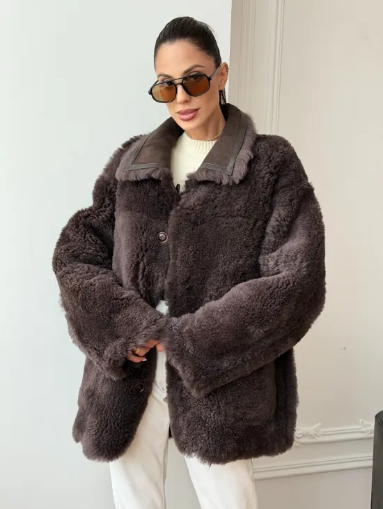 Двухсторонняя дубленка - мех тиградо - фото 10