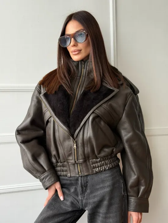 Стильная куртка - дубленка из овчины - фото 8