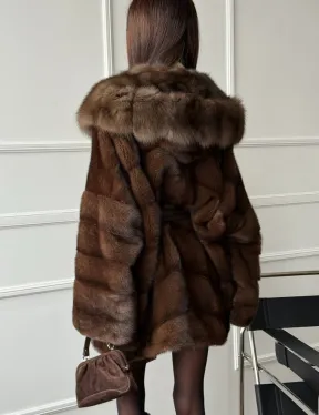 Шуба норка - кимоно с капюшоном - фото 6