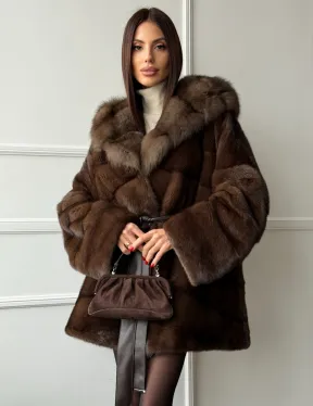 Шуба норка - кимоно с капюшоном - фото 7