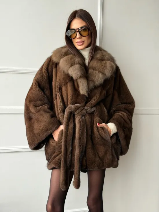 Полушубок автоледи норковый - воротник куница - фото 11