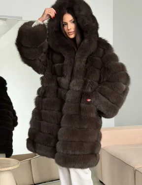 Шуба из песца с капюшоном - фото 2